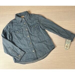 Cat & Jack Kids Medium Wash Denim Western Long Sleeve Snap Button Down Shirt M 8